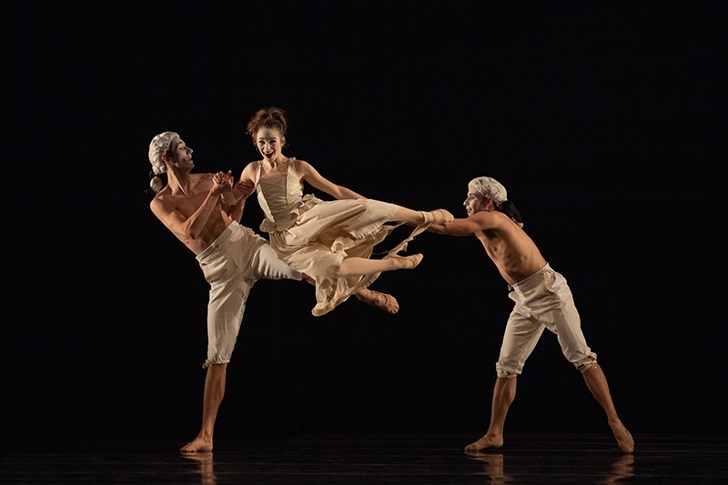 Dancers Luca De-Poli, Samantha Riester, Taylor Carrasco during Sechs Tänze by Jiří Kylián
