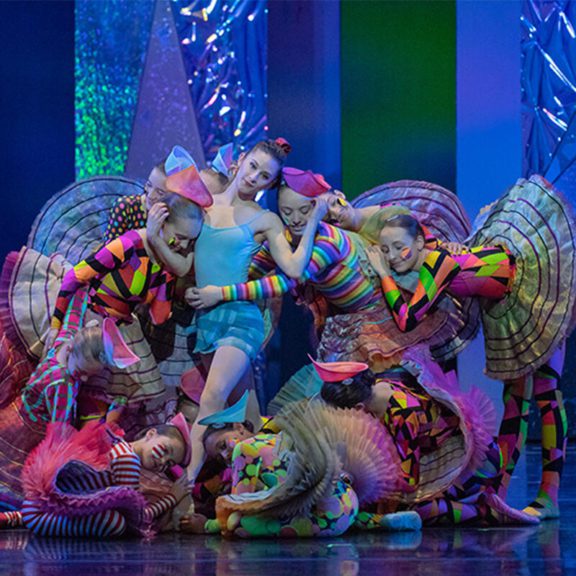 Group of Ballet dancers in rainbow outfits