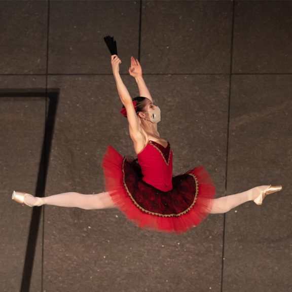 individual ballet dancer in air