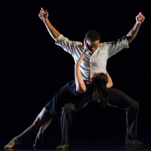 Male and female ballet dancers a pose