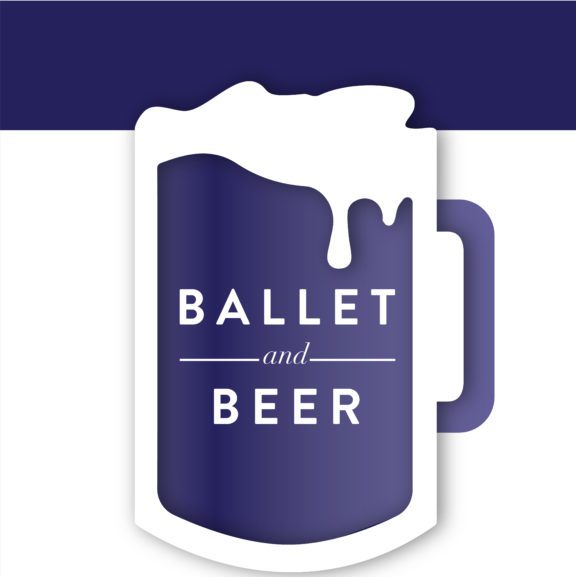 White graphic with a purple top border and a purple beer mug icon with white text on it that says 