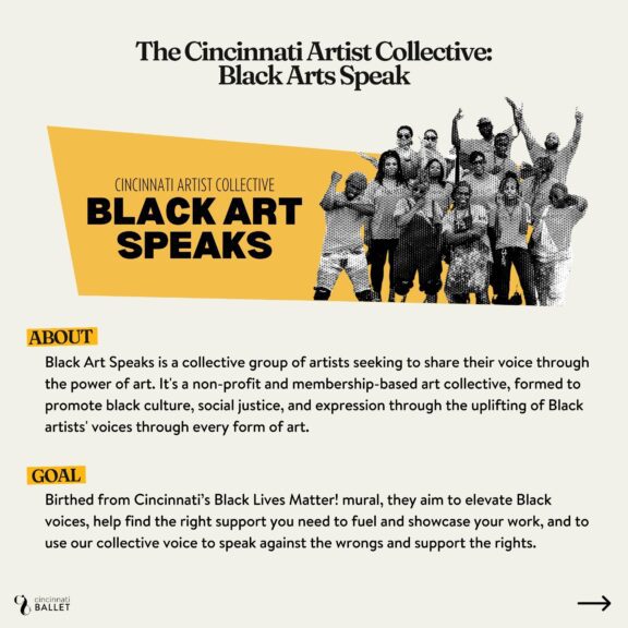 Graphic with information about the Cincinnati Artist Collective Black Art Speaks