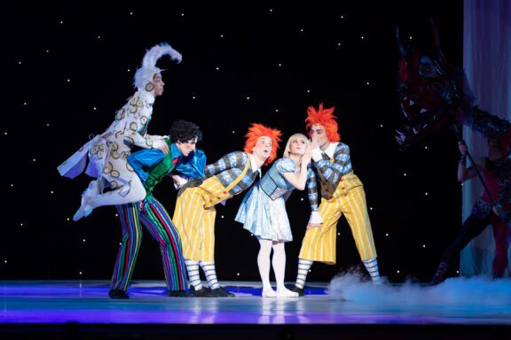 Cincinnati Ballet's Alice in Wonderland with Tweedle Dee and Tweedle Dum, Mad Hatter, and White Rabbit at Cincinnati Music Hall Stage